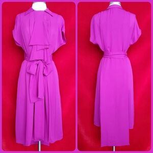 Brian Reyes 100% Silk Chiffon Magenta Midi Dress Size 2
